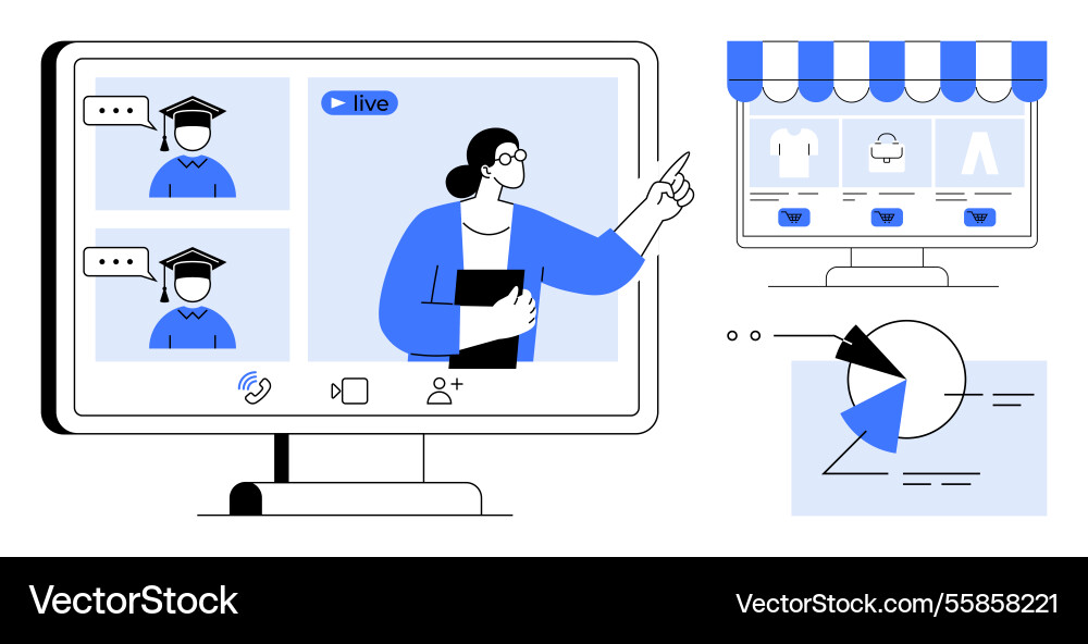 Online learning session with virtual shopping Online learning session with virtual shopping Vector Image