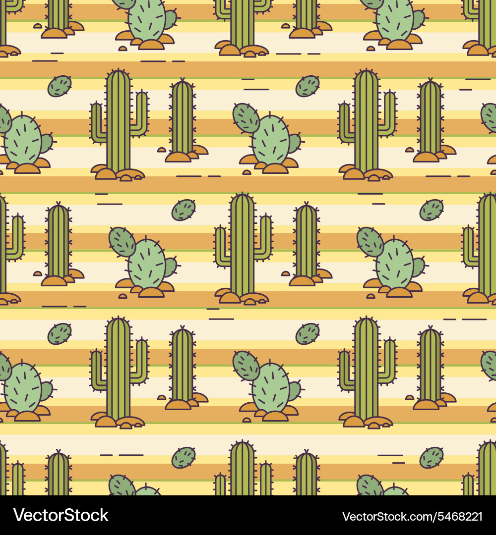 Pattern of cacti linear vector image