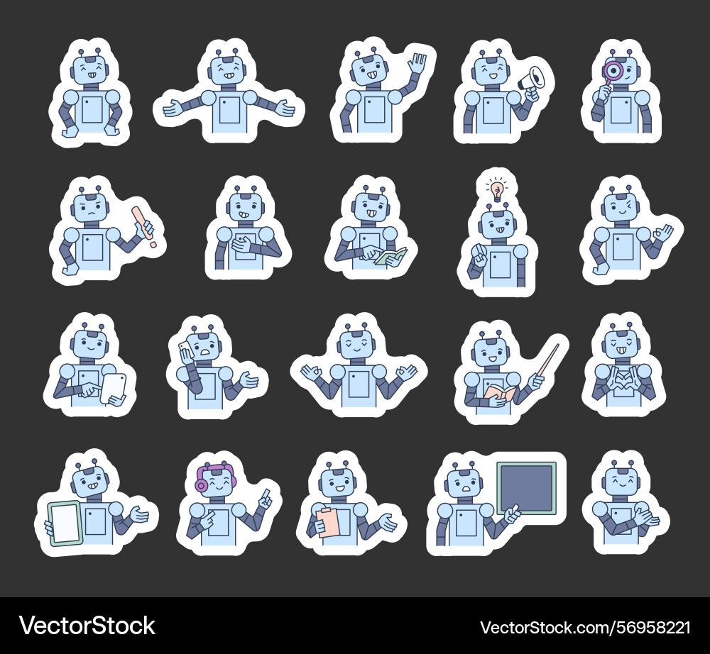 Robot guide character set with hands books Robot guide character set with hands books vector image