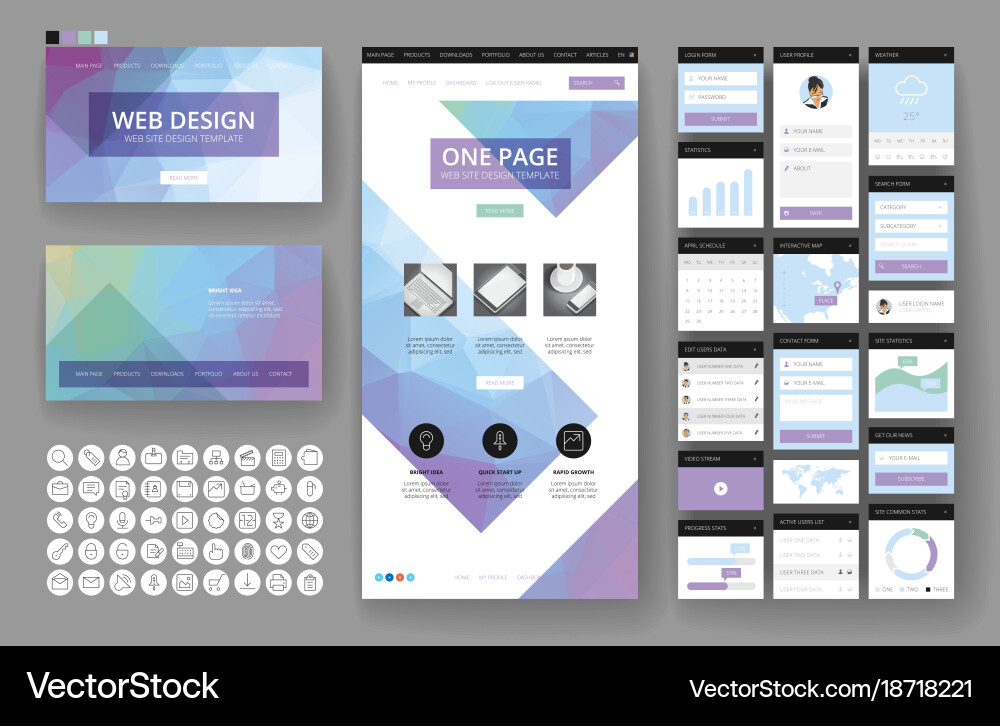 Website design template and interface elements vector image