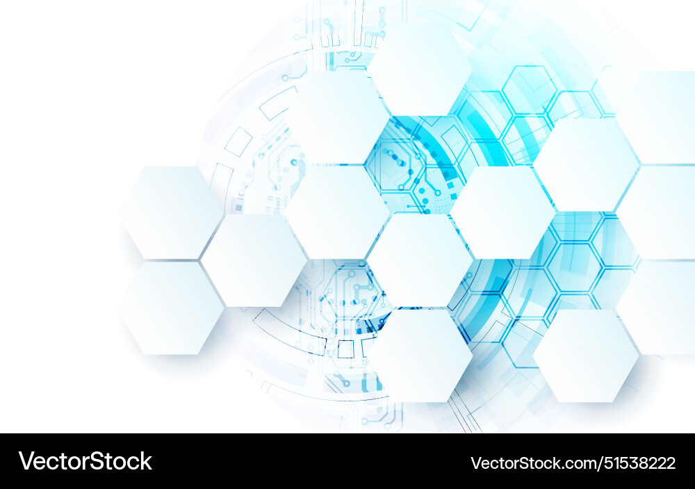 Abstract circuit board and hexagons on gradient Abstract circuit board and hexagons on gradient vector image