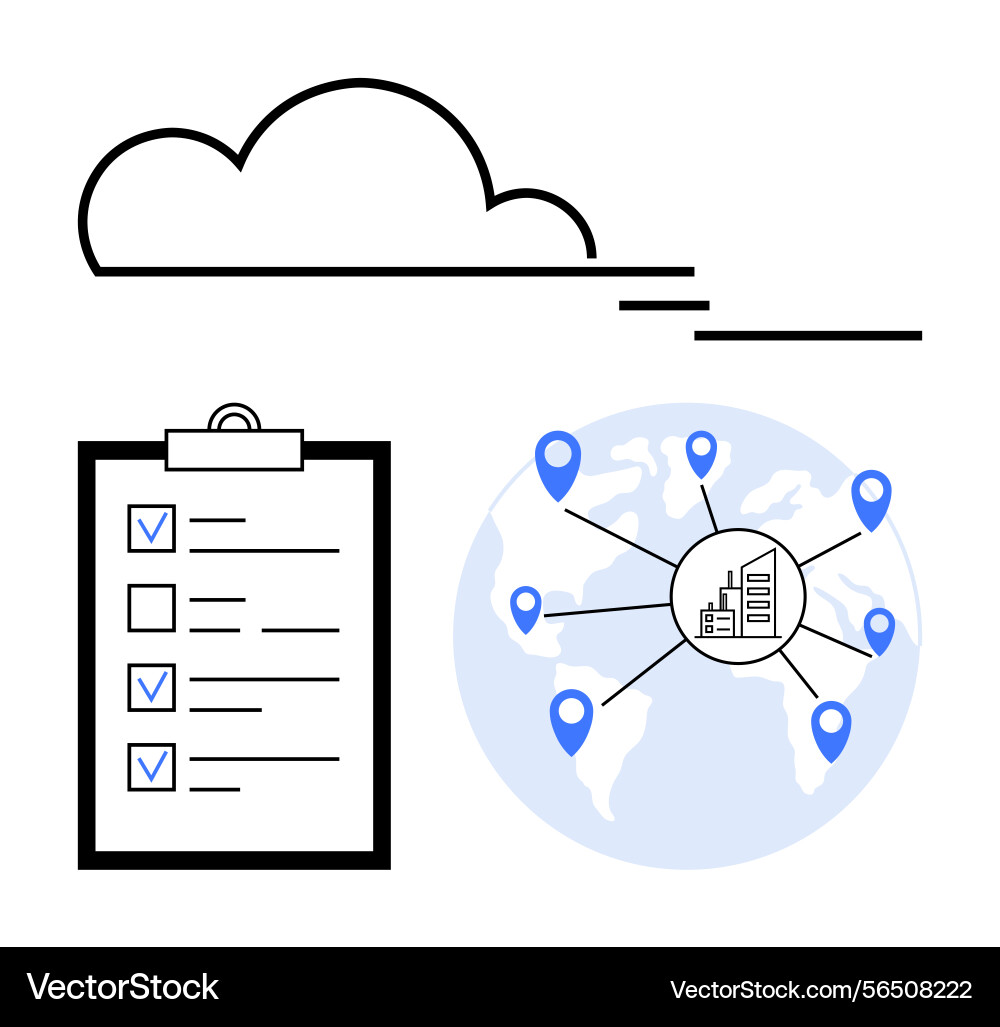 Cloud backup with global connectivity and task Cloud backup with global connectivity and task vector image