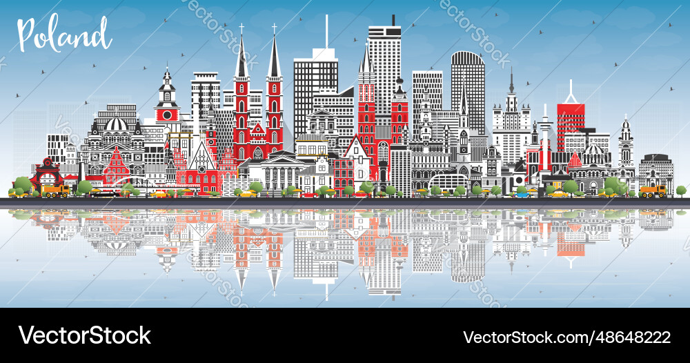 Poland city skyline with gray buildings blue sky Poland city skyline with gray buildings blue sky vector image