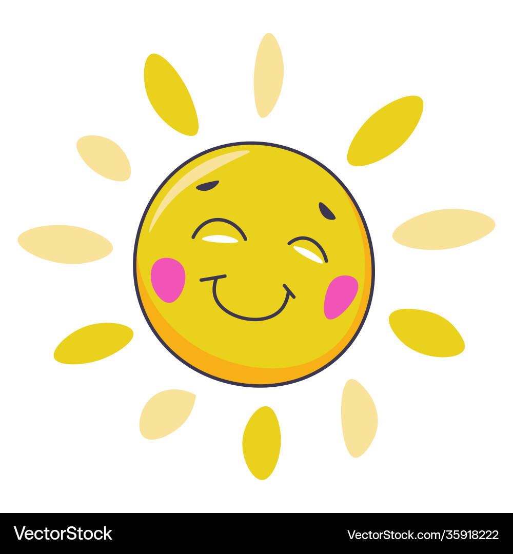 Smiling sun character with face and rays Smiling sun character with face and rays vector image