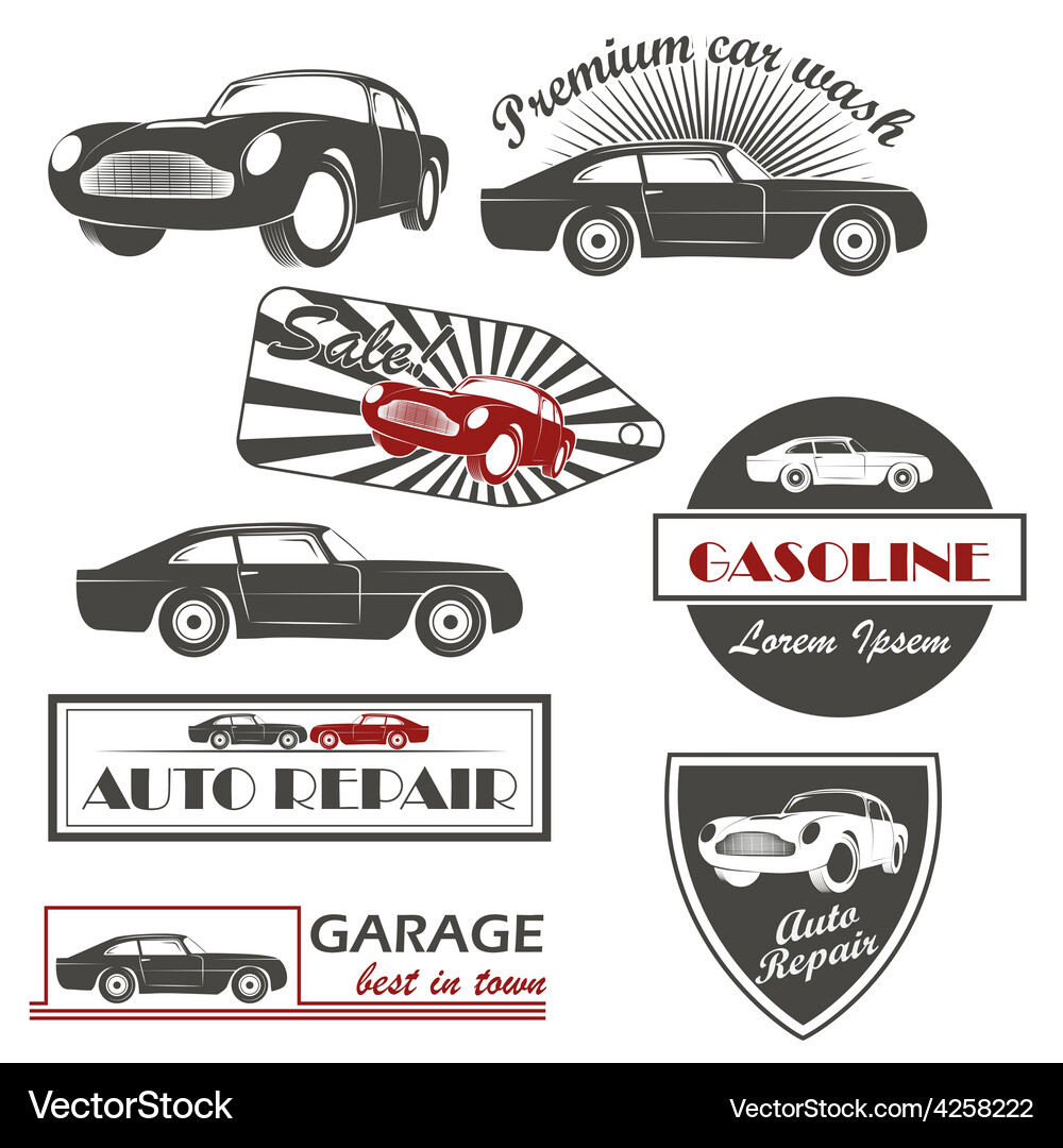 Vintage Car Service Icons Vector Image