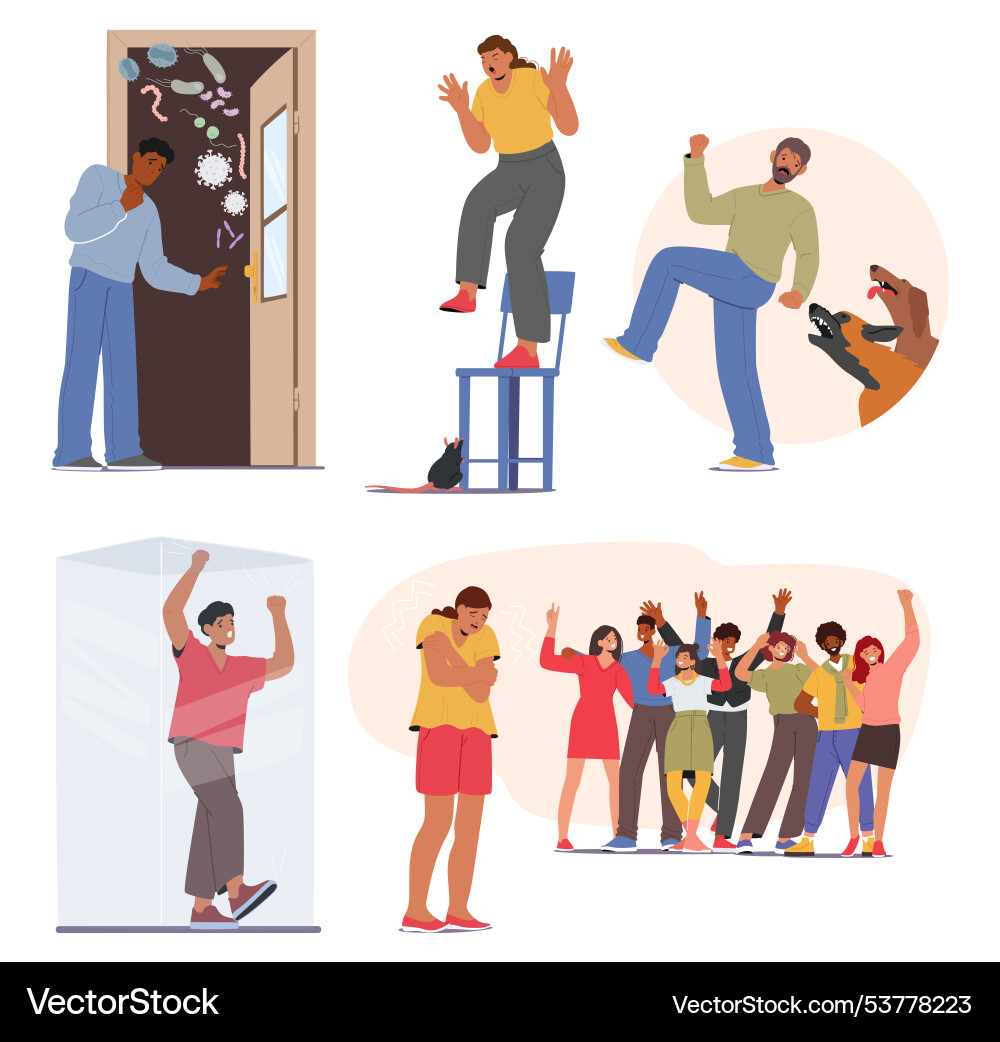 Characters experiencing various phobias Characters experiencing various phobias Vector Image