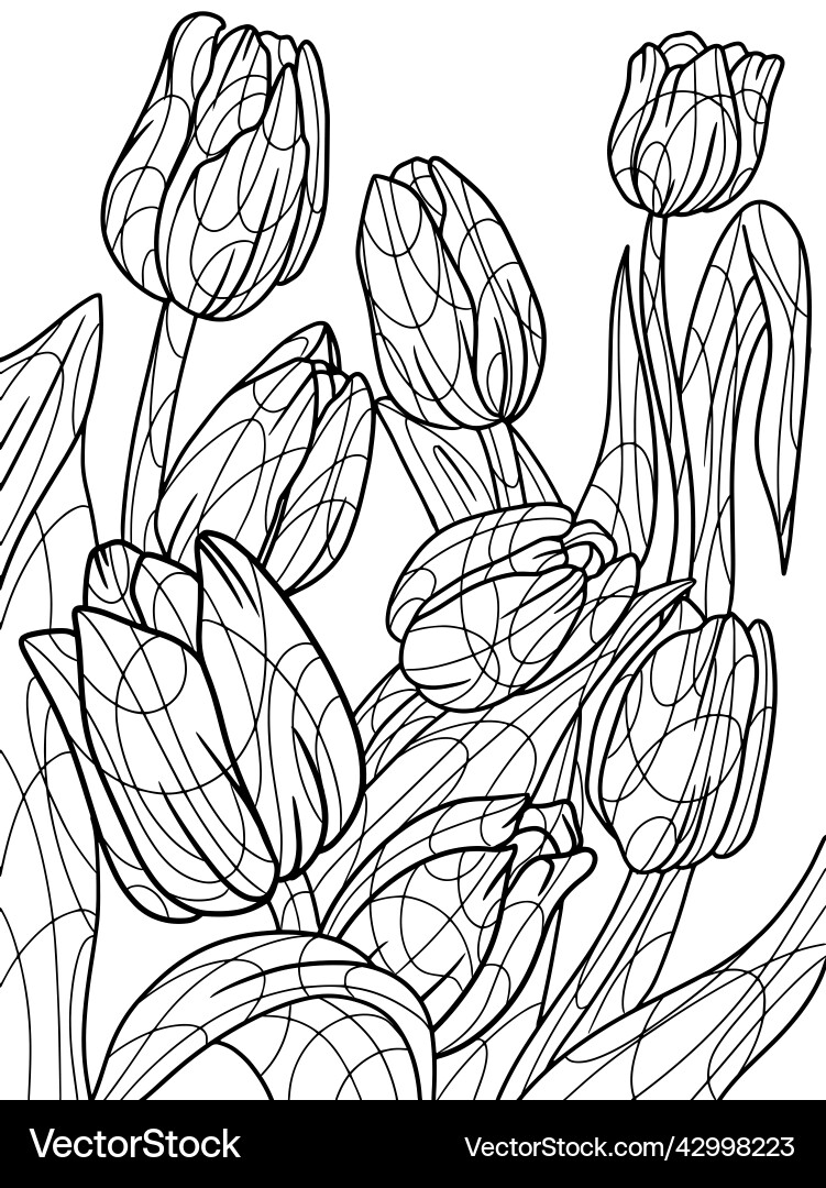 Coloring tulip plant flower zen outline Coloring tulip plant flower zen outline vector image