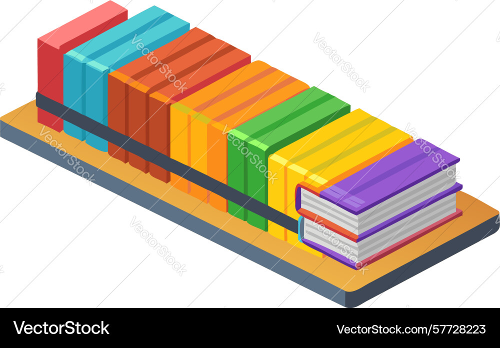 Isometric stack of colorful books on shelf design Vector Image