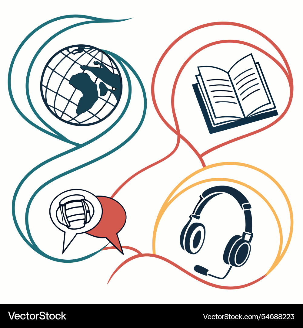 Language learning icons with abstract curves Vector Image