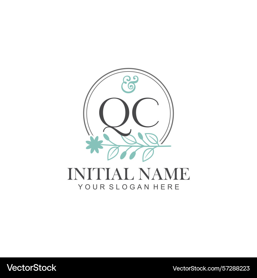 Qc initial logo templates with botanical elements Qc initial logo templates with botanical elements vector image
