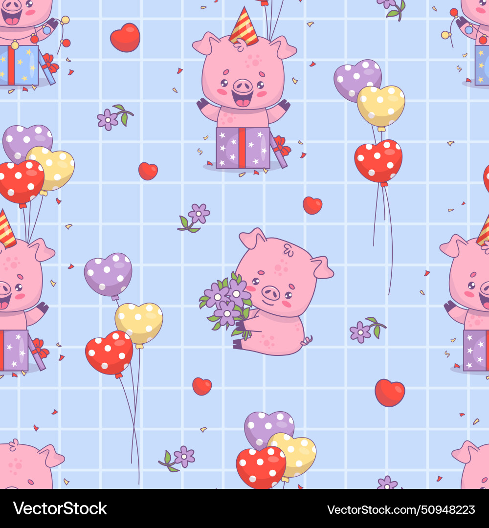 Seamless pattern with festive pigs smiling Seamless pattern with festive pigs smiling vector image