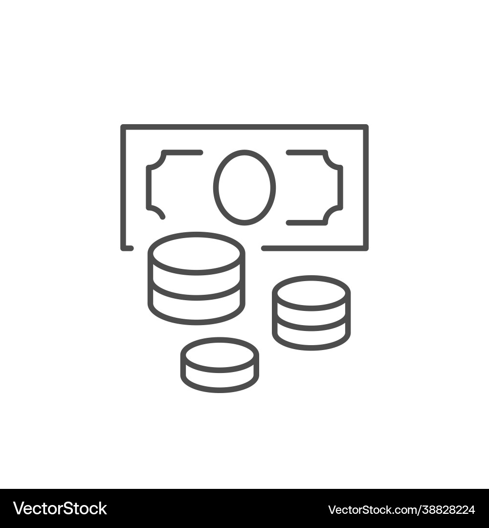 Banknote and coins line outline icon Banknote and coins line outline icon vector image