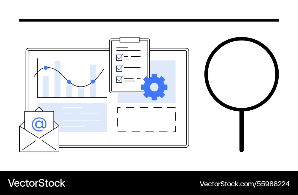 Data analysis with chart checklist settings gear Data analysis with chart checklist settings gear vector image