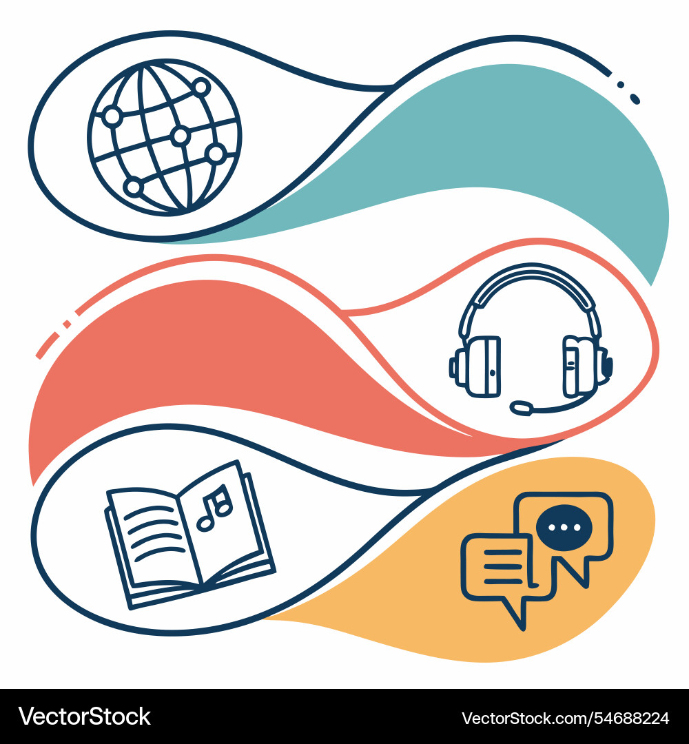 Language learning icons with abstract curves Vector Image