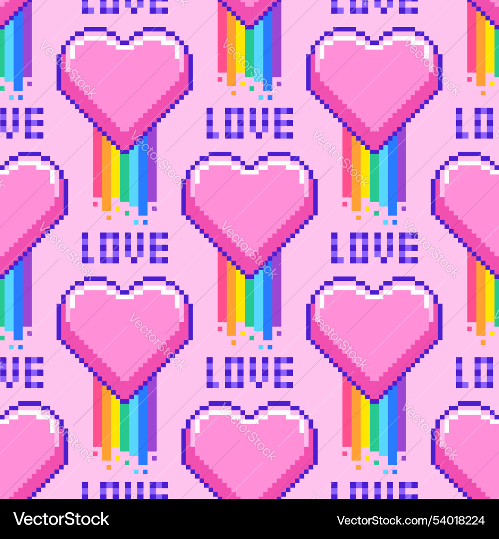 Seamless pattern with hearts in pixel art style vector image