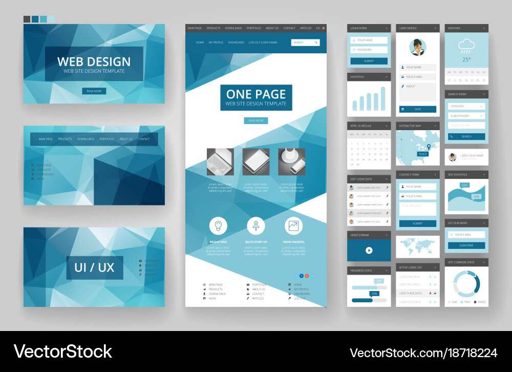 Website design template and interface elements Vector Image