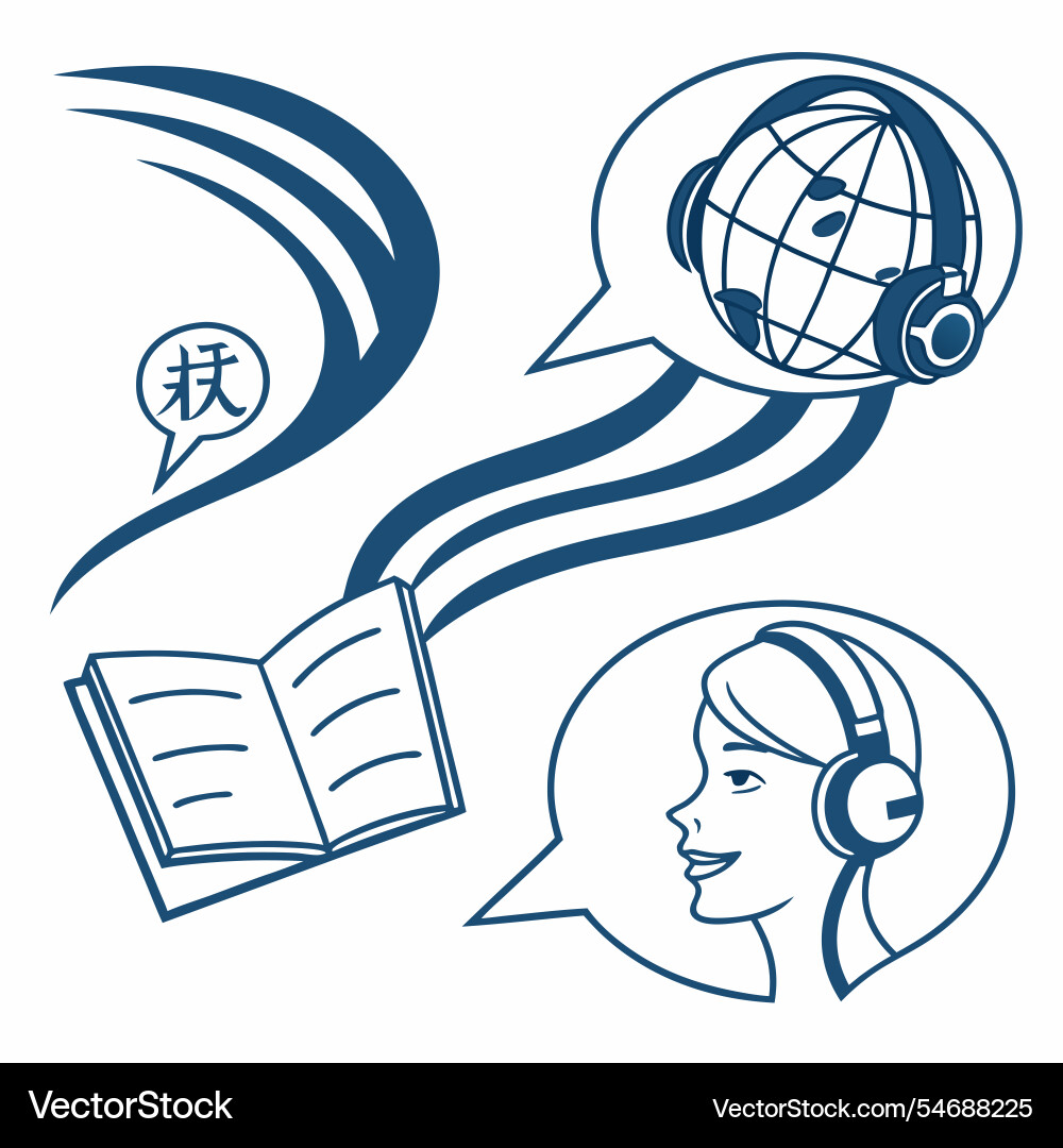 Language learning icons with abstract curves Vector Image