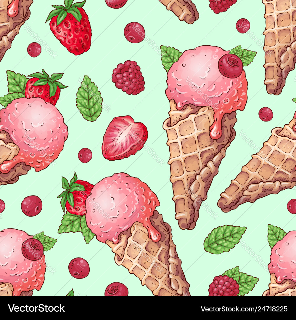 Raspberry Ice Cream Pattern vector image