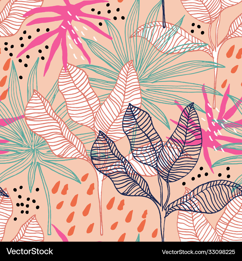 Tropical Leaf Pattern - Seamless Vector Image