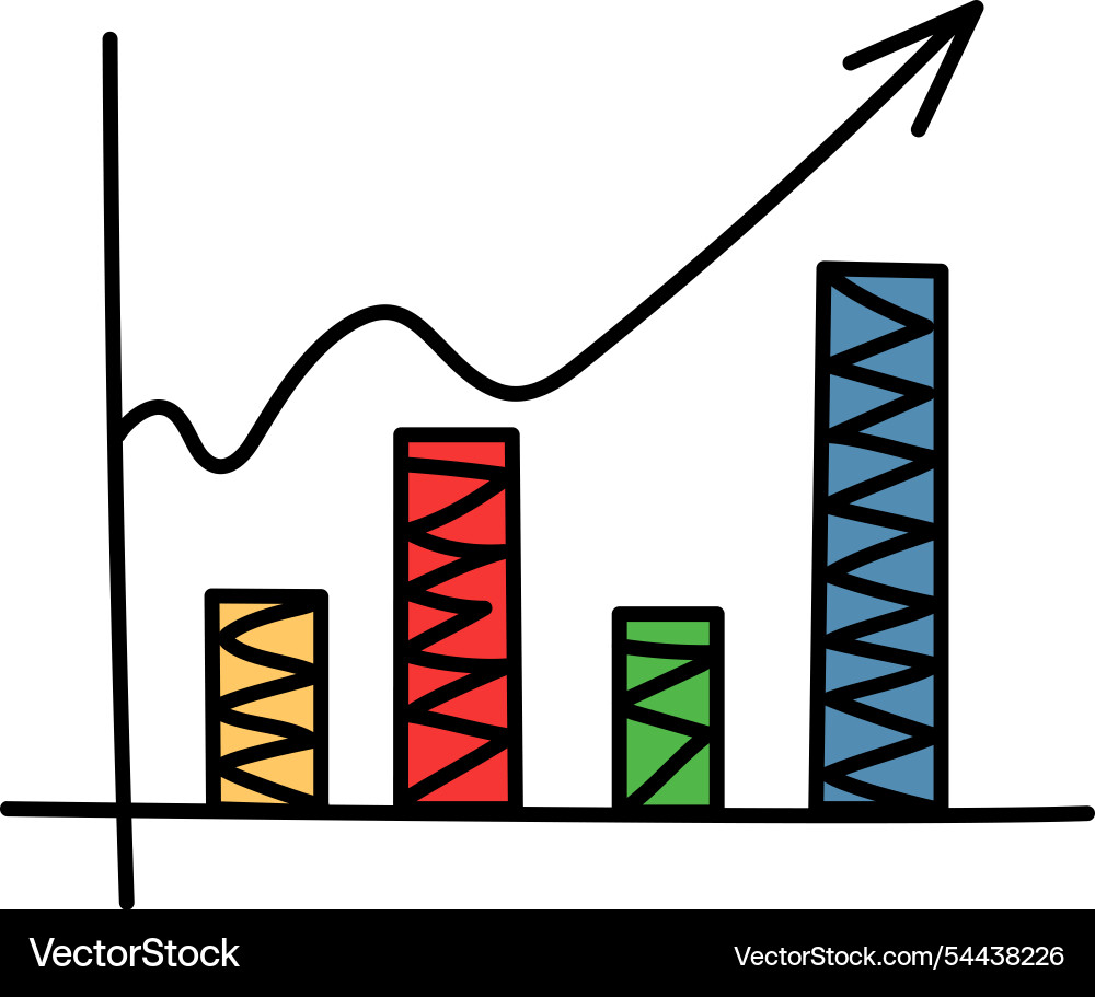 A graph with line going up and red blue A graph with line going up and red blue vector image