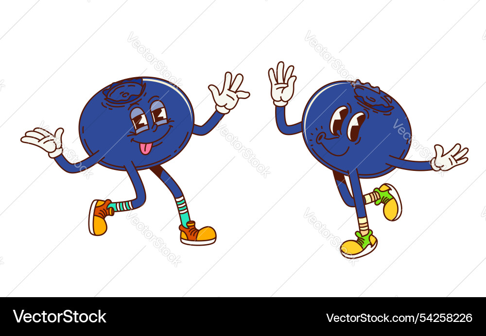 Cartoon groovy blueberry berry fruit characters Cartoon groovy blueberry berry fruit characters vector image