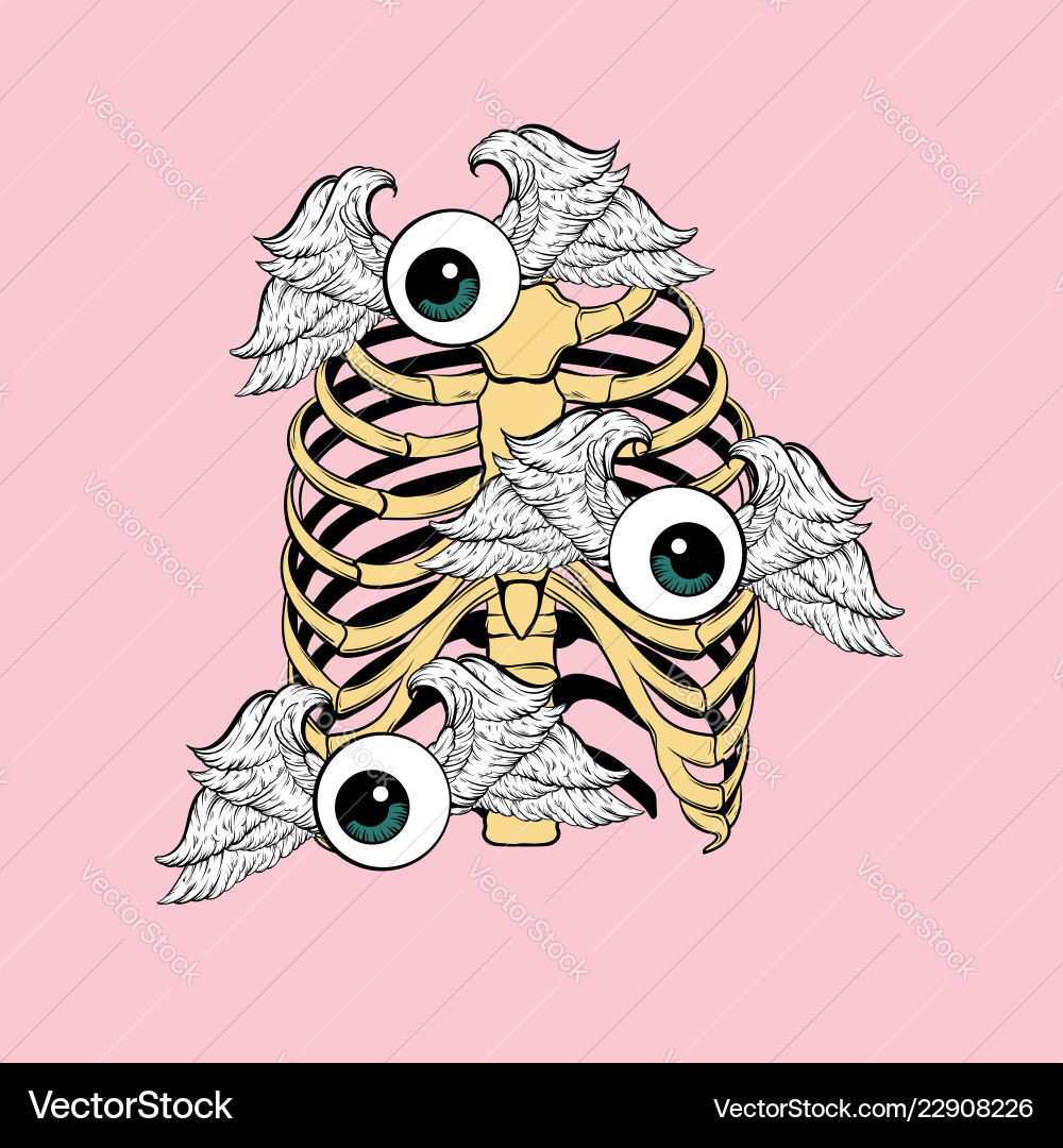 Flying Ribs with Eyes Royalty Free Vector Image