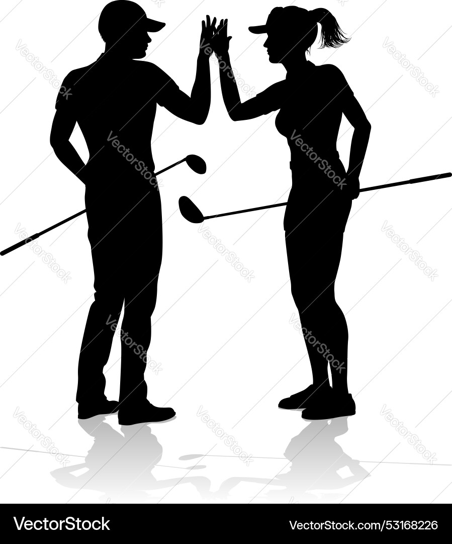Golfers in Silhouette - Sport Action Vector Image