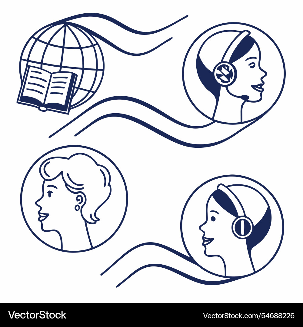Language learning icons with abstract curves Vector Image