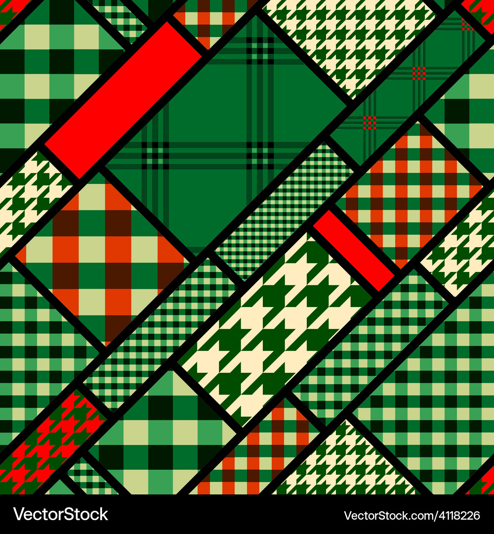 Patchwork pattern with green plaid patches Vector Image