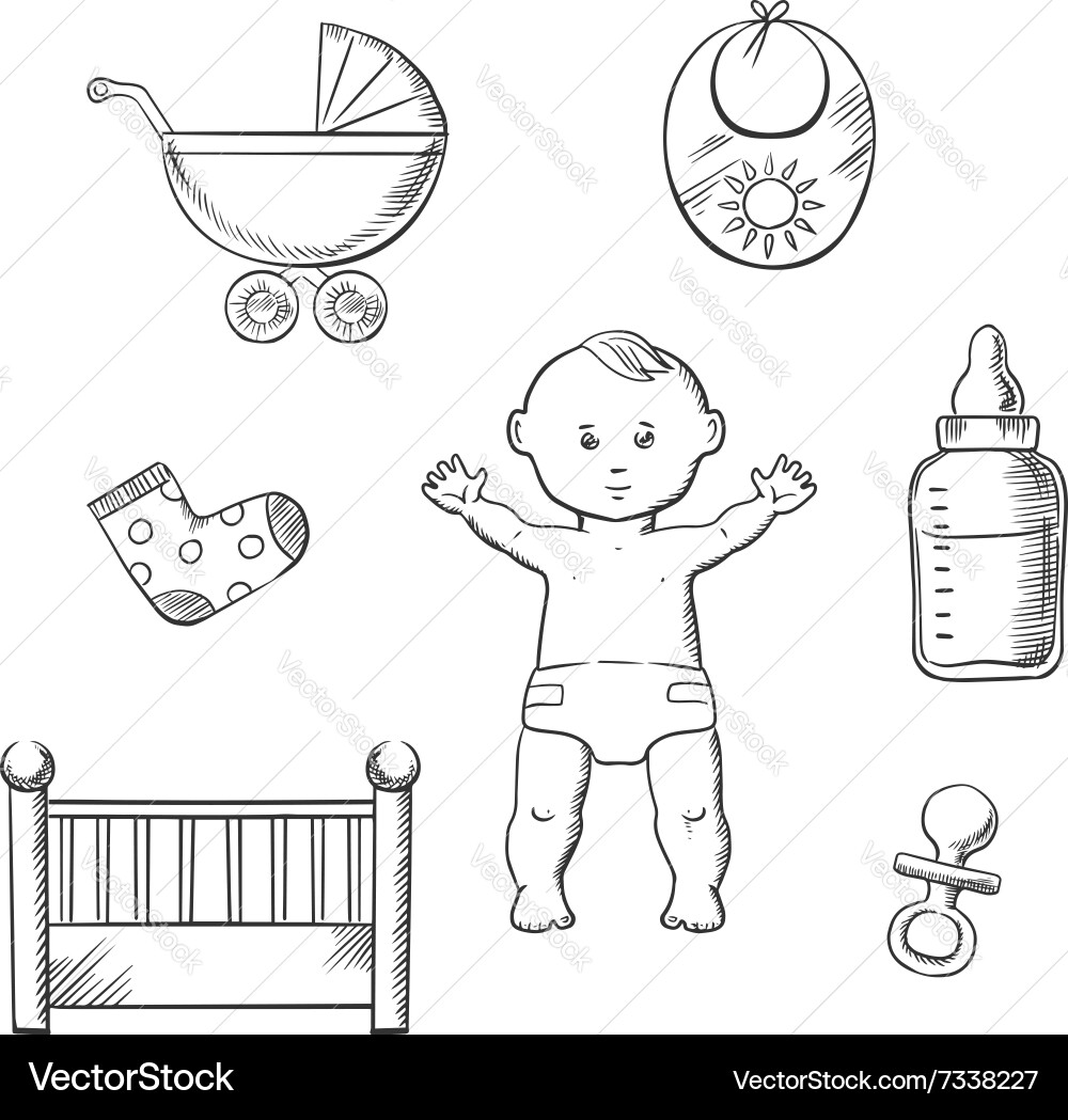 Baby sketch design with toys and objects vector image