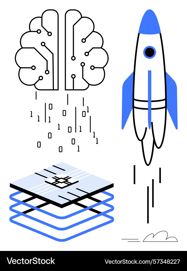 Brain ai binary data rocket innovation Brain ai binary data rocket innovation vector image