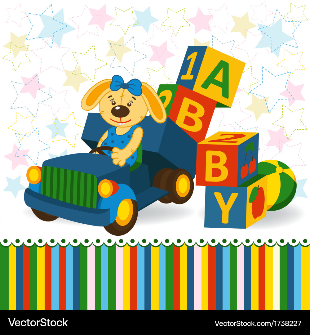 Cute Rabbit Unloading Blocks from a Truck vector image