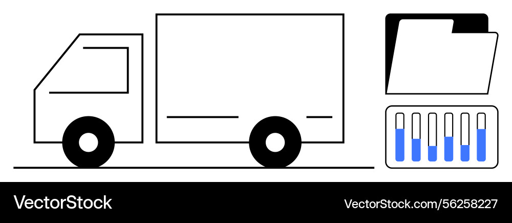 Delivery truck with file folder and data chart Delivery truck with file folder and data chart vector image