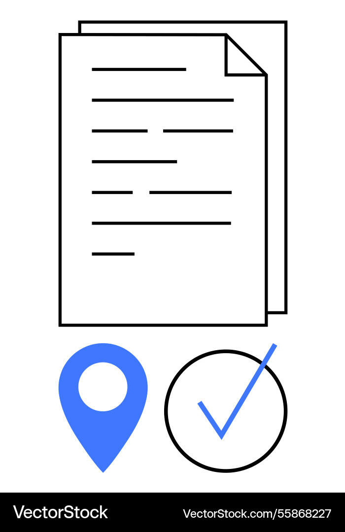 Document with location pin and checkmark Document with location pin and checkmark vector image