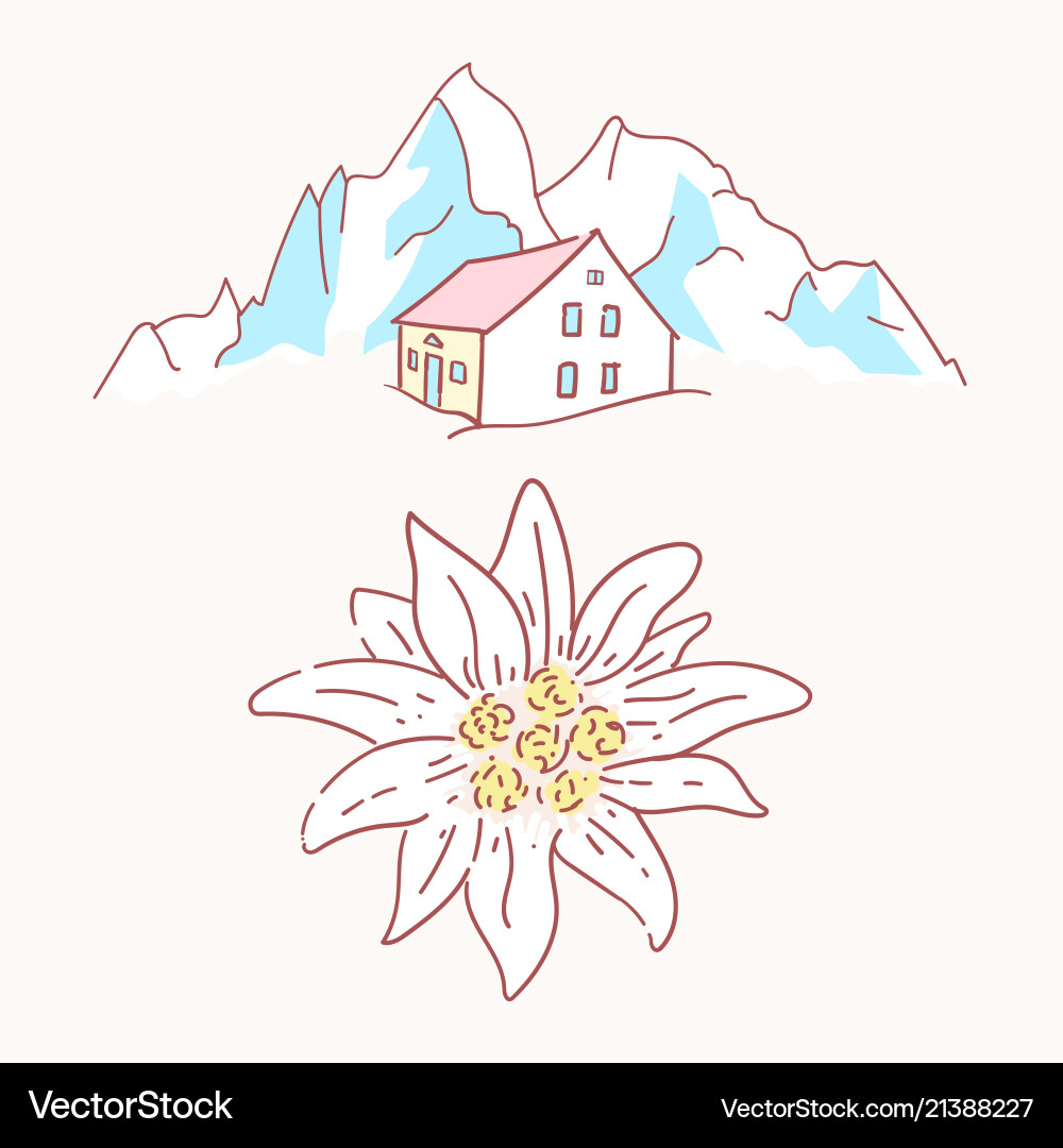 Edelweiss Chalet Hütte Hütte Berg Symbol Edelweiss Chalet Hütte Hütte Berg Symbol vektorbild