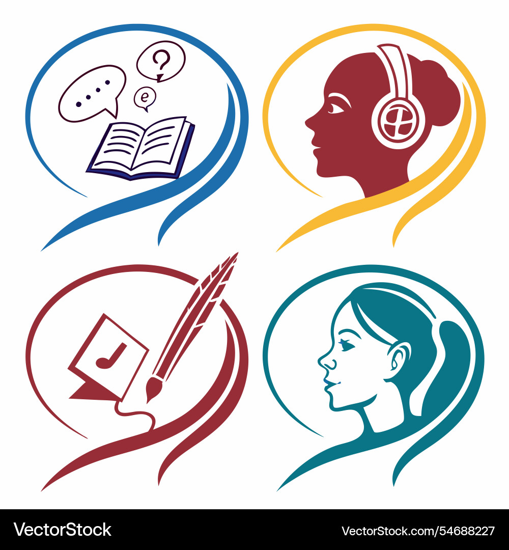 Language learning icons with abstract curves Vector Image