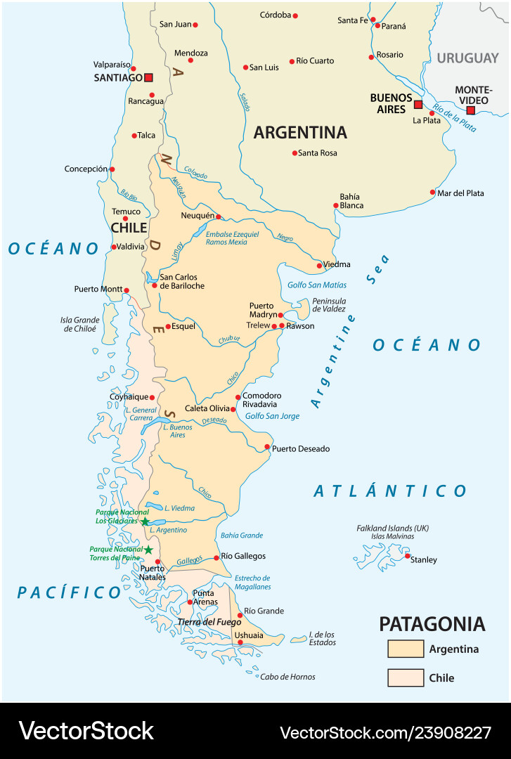 Map of patagonia the southern part south vector image