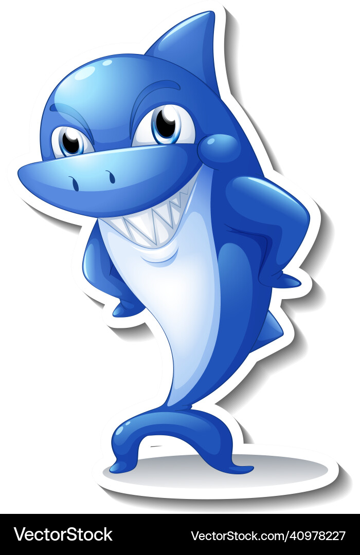 Smiling shark cartoon sticker Smiling shark cartoon sticker vector image