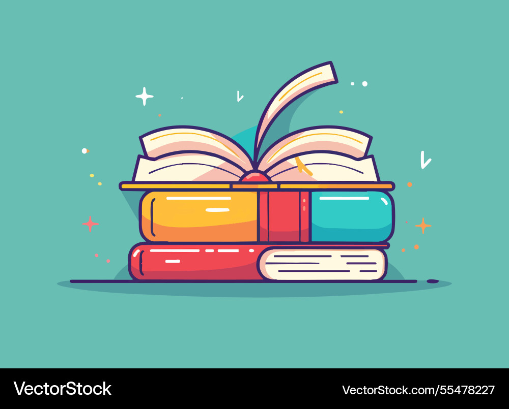 Stack of books and an open book Vector Image