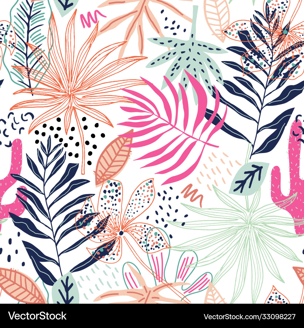 Tropical Leaf Pattern - Seamless Vector Image