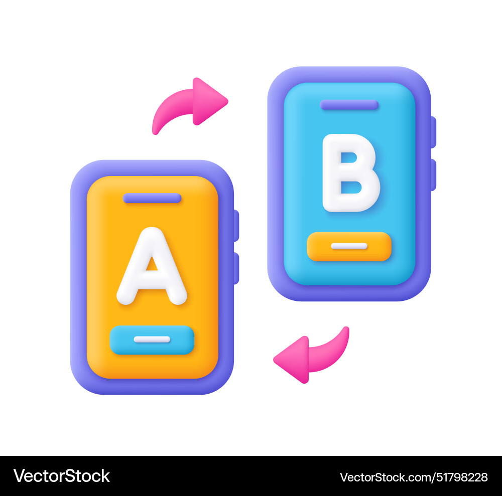 Ab testing application on display smartphone Ab testing application on display smartphone Vector Image