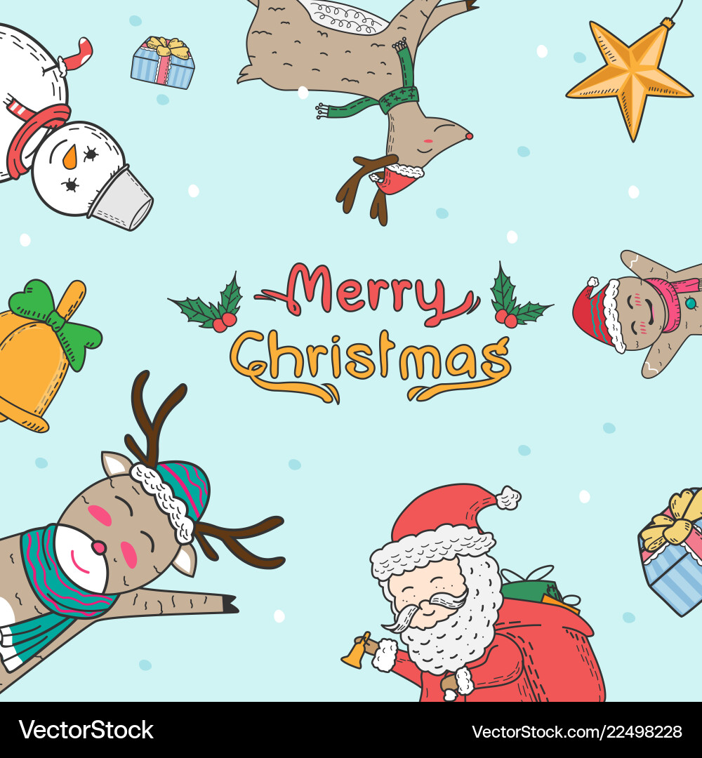 Christmas elements freehand drawn cartoons doodle Vector Image