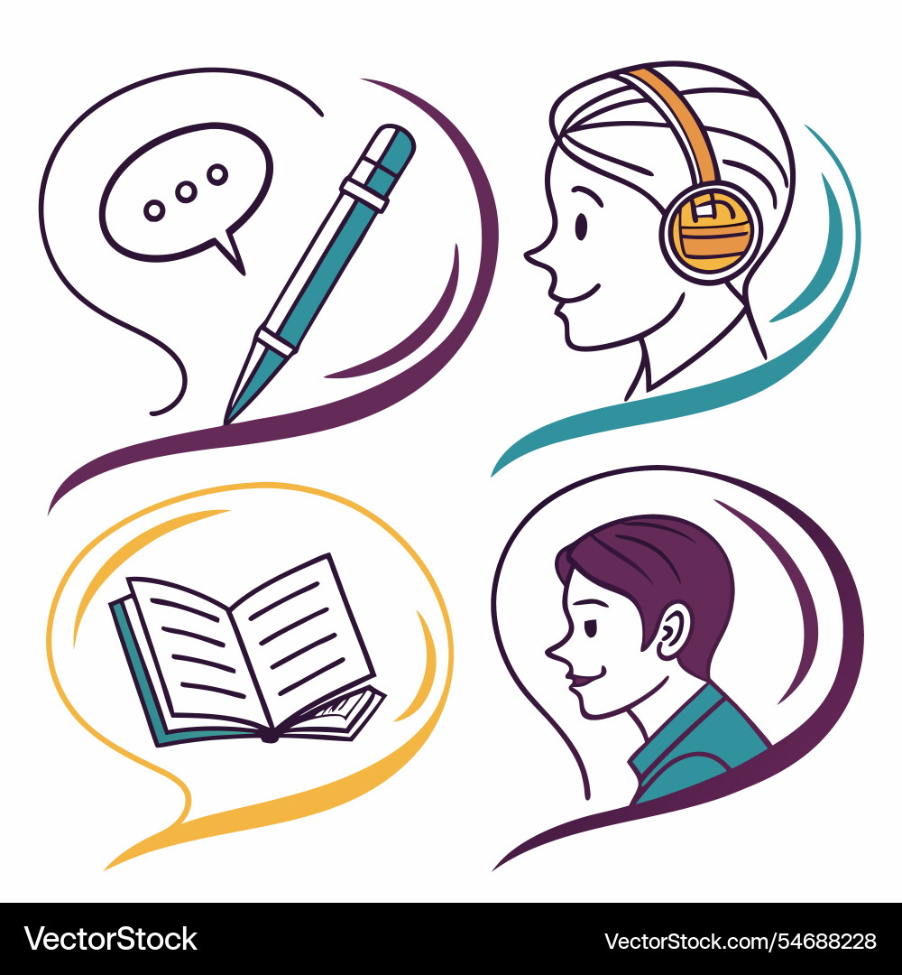 Language learning icons with abstract curves Vector Image
