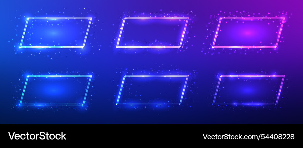 Neon double rectangular frame with shining effects Neon double rectangular frame with shining effects vector image