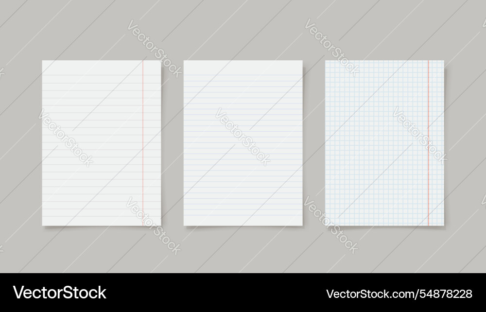 Various realistic copybook paper lists in set Various realistic copybook paper lists in set vector image