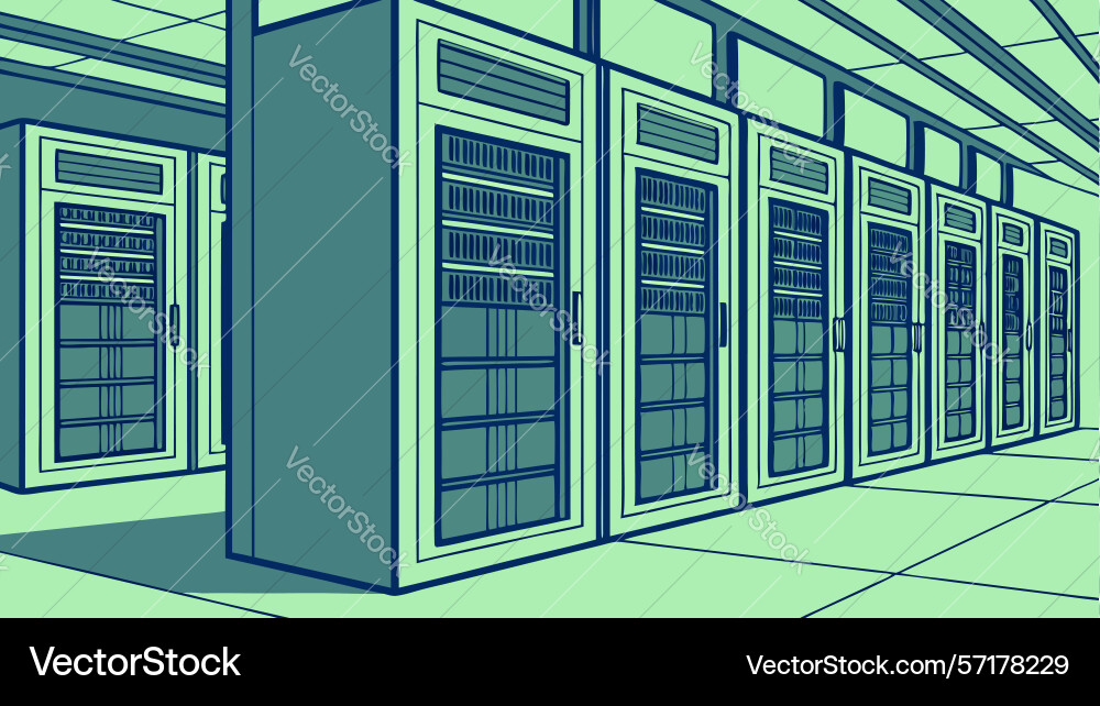 Data center server racks and network vector image
