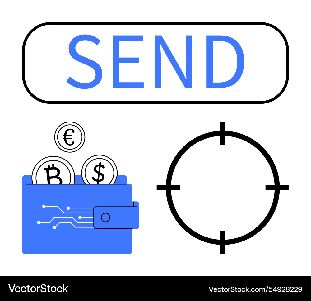 Digital wallet with currency symbols send button Digital wallet with currency symbols send button vector image