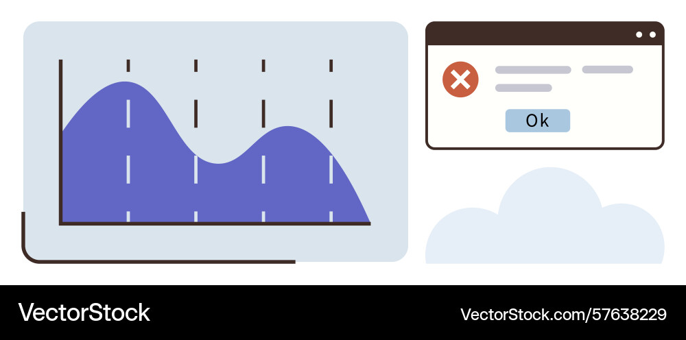 Error warning pop-up over data graph visualization vector image