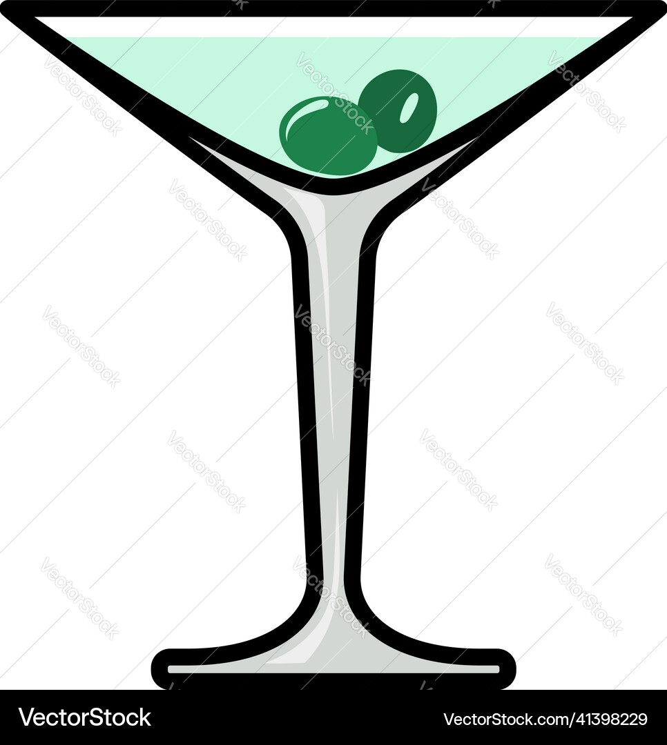 Icon of cocktail glass with olives Icon of cocktail glass with olives vector image