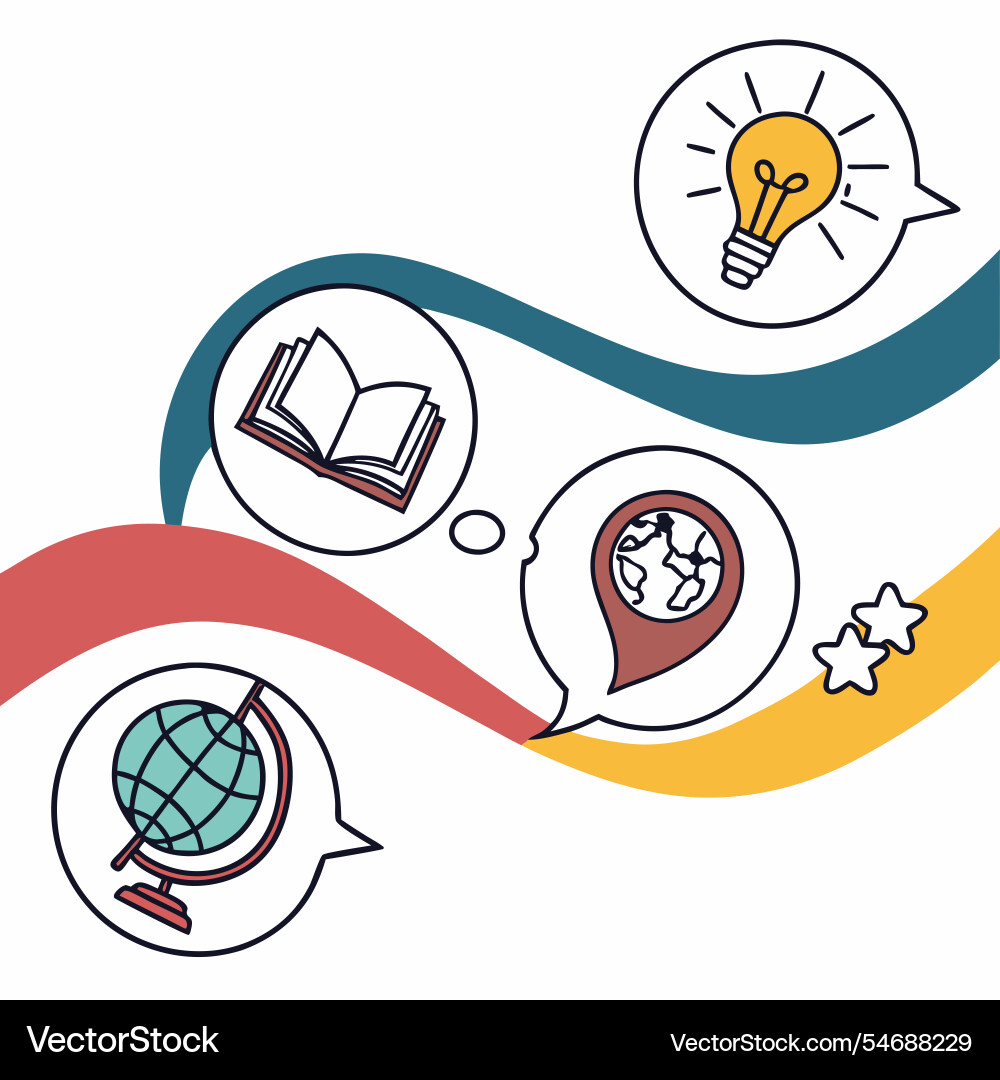Language learning icons with abstract curves Vector Image